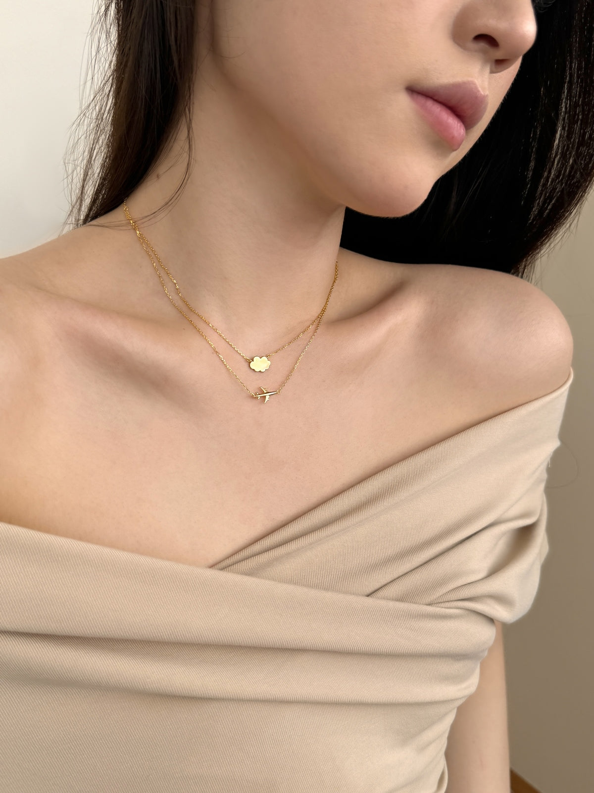 Gold Airplane & Cloud Necklace