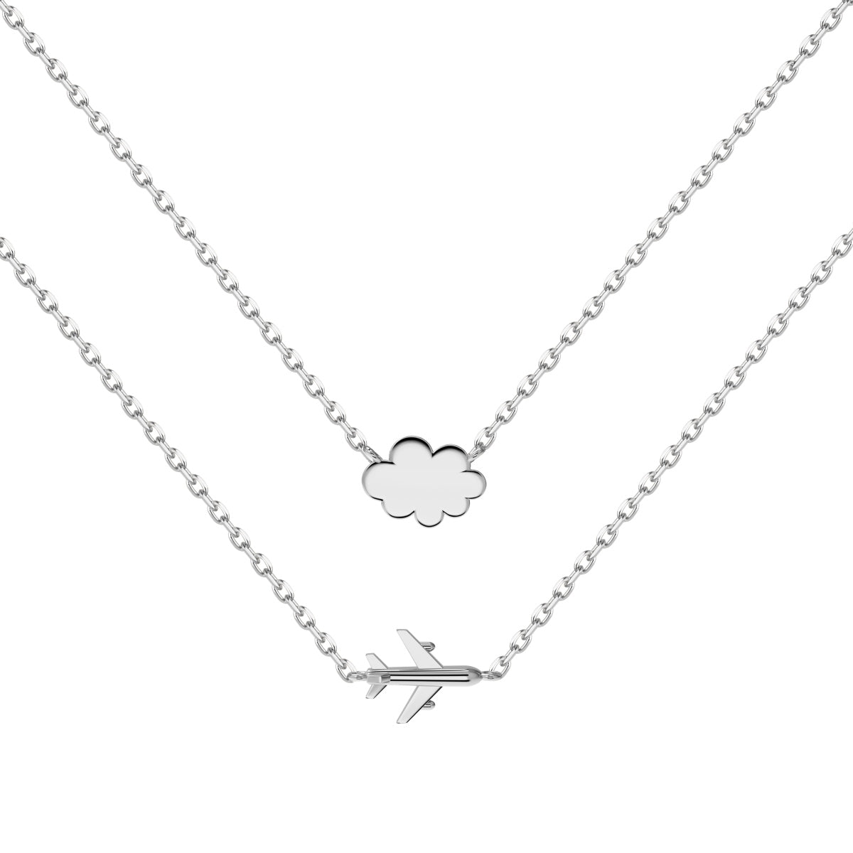 Silver Airplane & Cloud Necklace