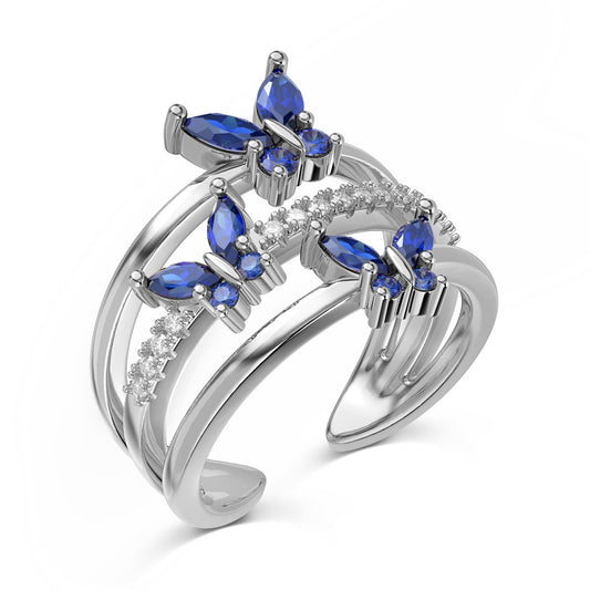 Butterfly Trio Ring - Blue