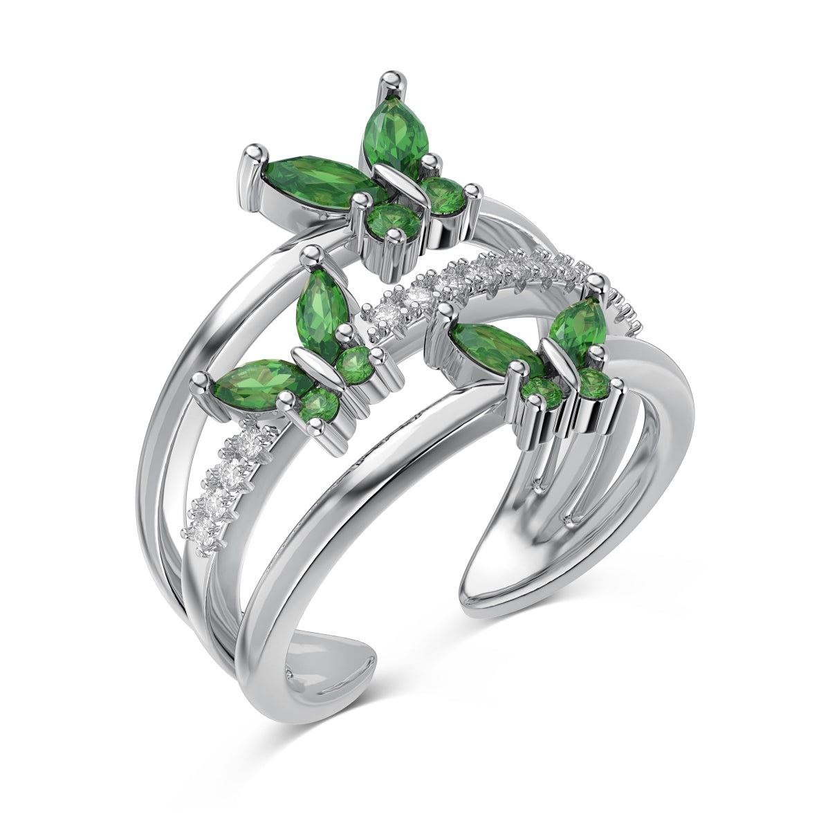 Butterfly Trio Ring - Green