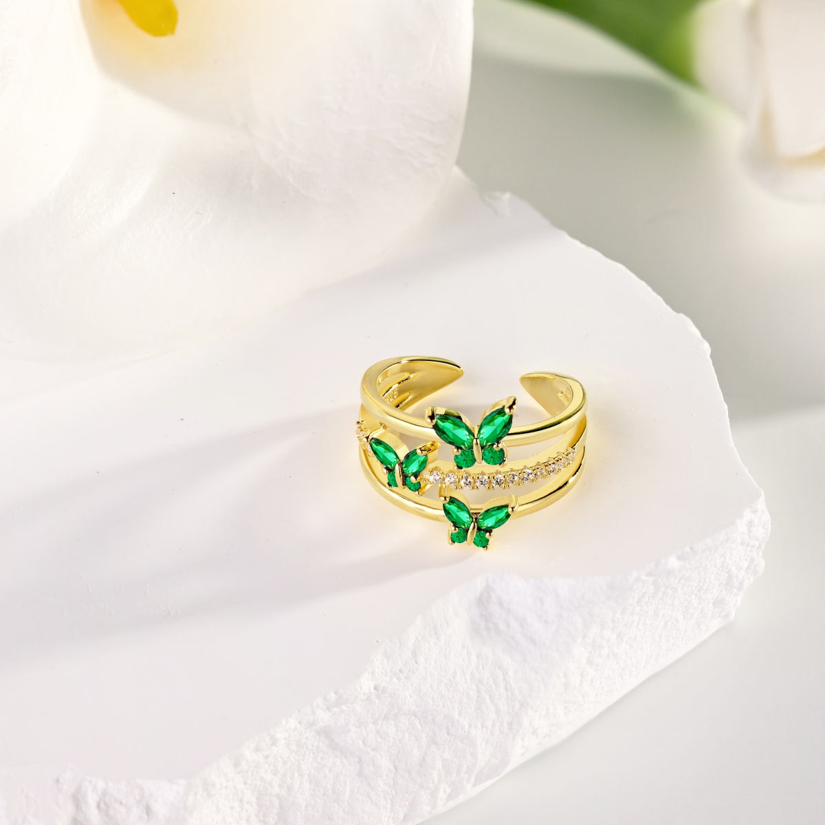 Butterfly Trio Ring - Green