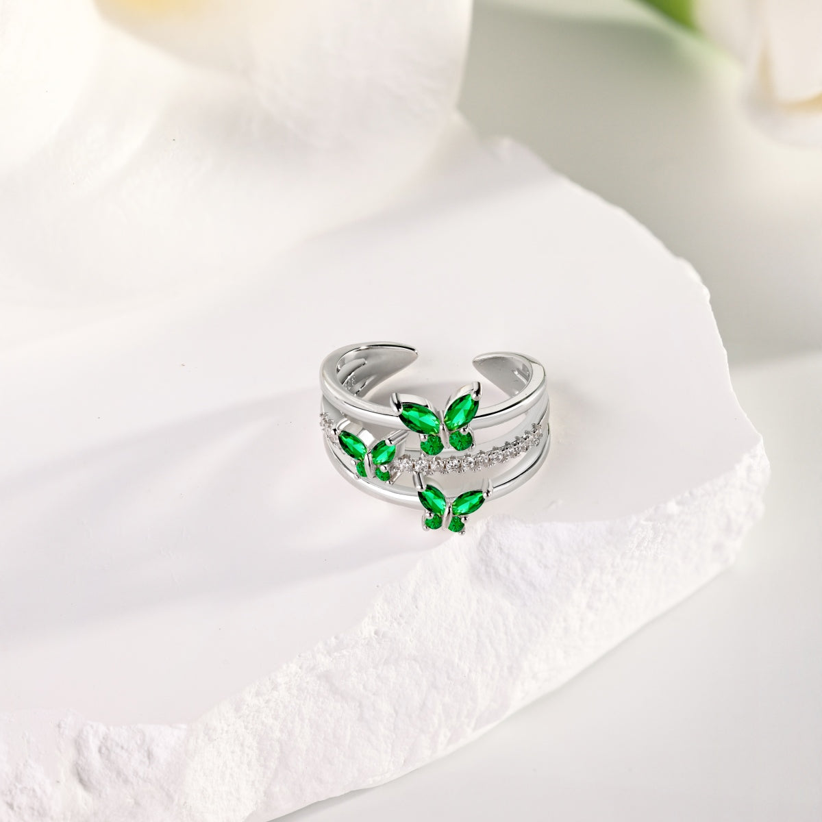 Butterfly Trio Ring - Green