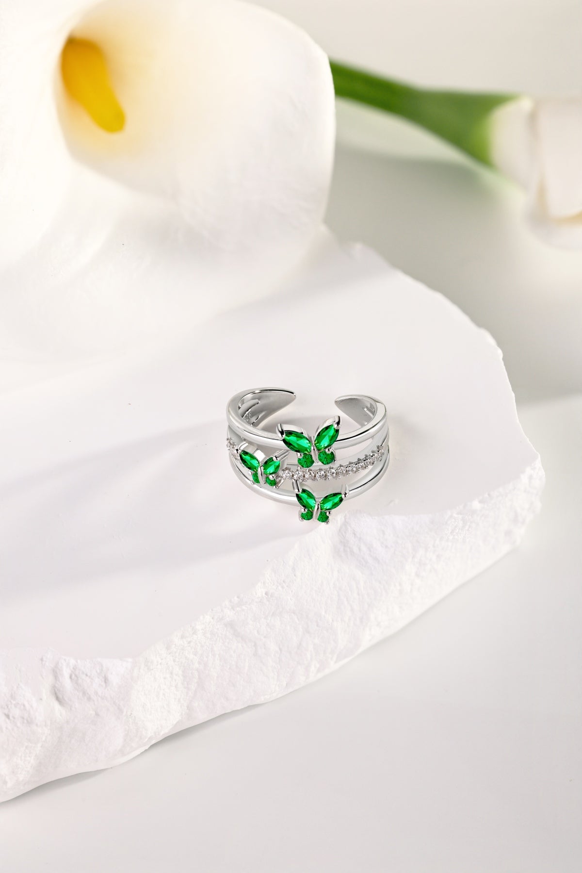 Butterfly Trio Ring - Green