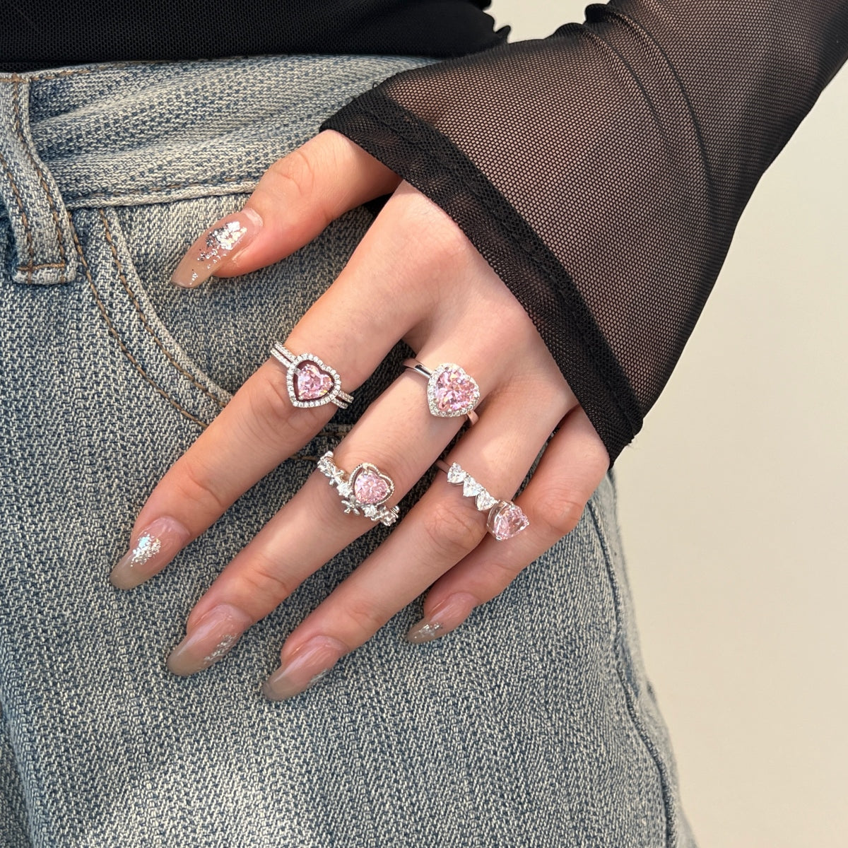 Heart-Shaped Pink Stone Ring