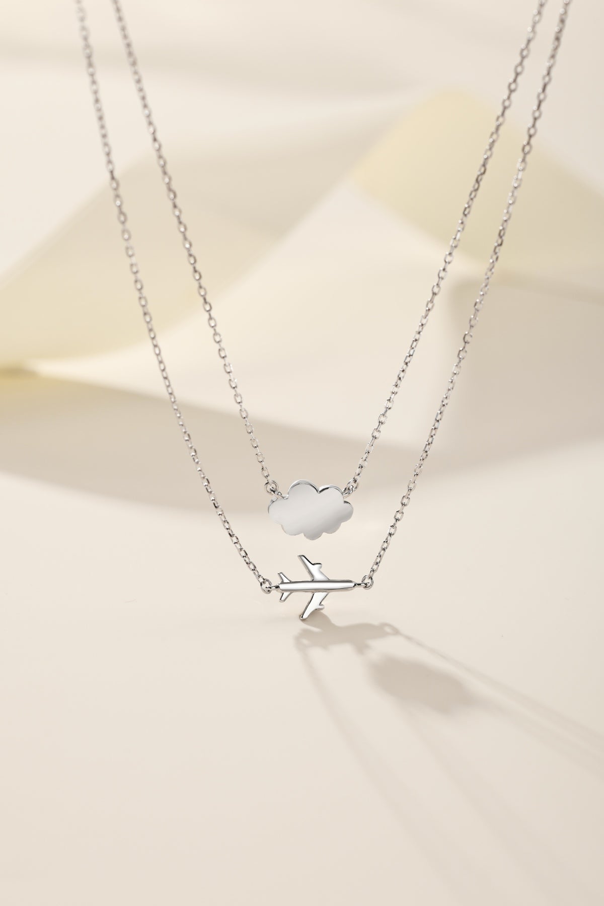 Silver Airplane & Cloud Necklace