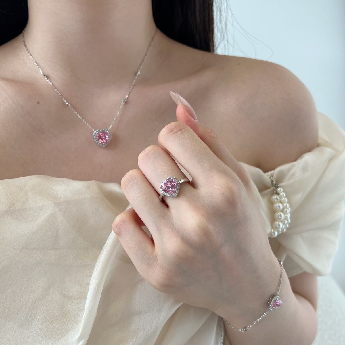 Heart-Shaped Pink Stone Ring