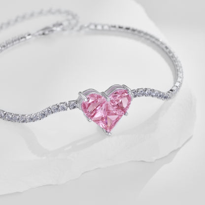 Romantic Pink Crystal Heart Bracelet