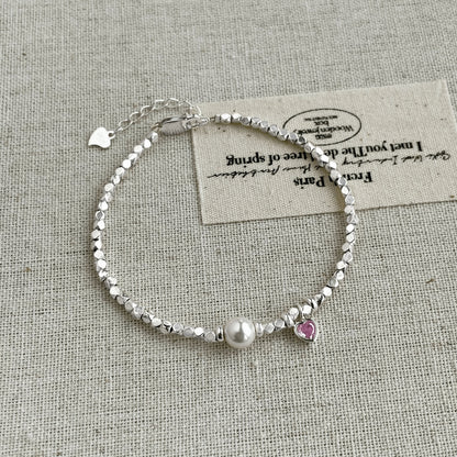 Pearl Heart Charm Bracelet