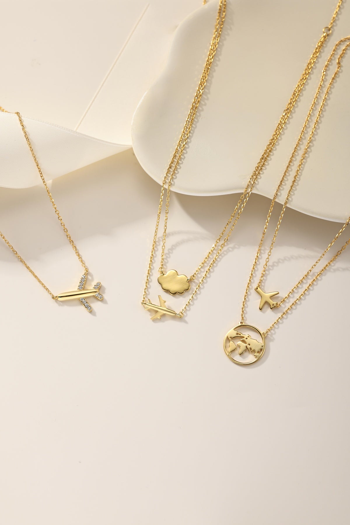 Gold Airplane & Cloud Necklace