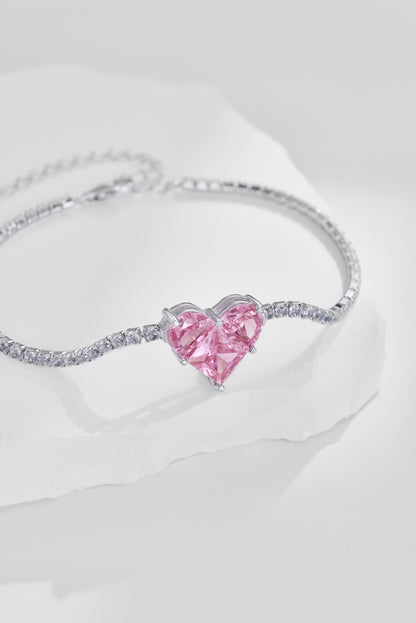 Romantic Pink Crystal Heart Bracelet