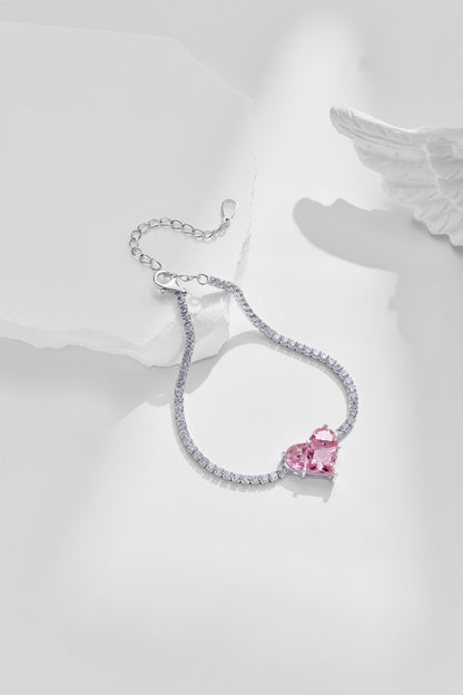 Romantic Pink Crystal Heart Bracelet