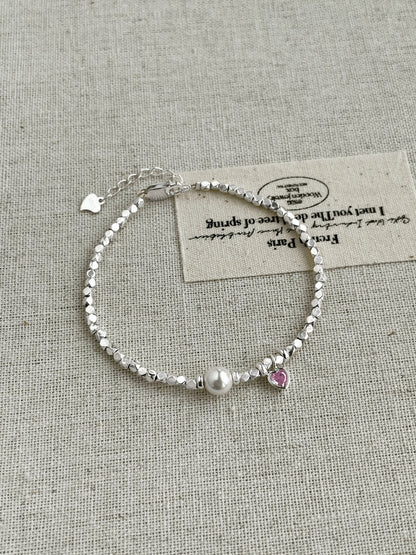 Pearl Heart Charm Bracelet