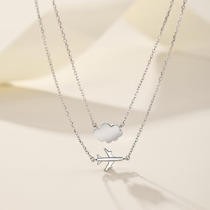 Silver Airplane & Cloud Necklace