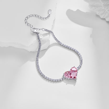 Romantic Pink Crystal Heart Bracelet