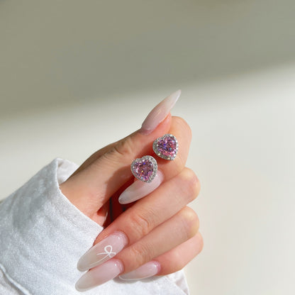 Pink Heart-Shaped Stud Earrings