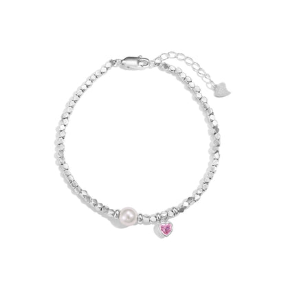 Pearl Heart Charm Bracelet