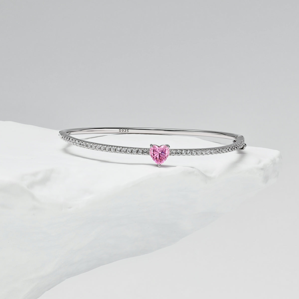 Pink Heart Bangle Bracelet