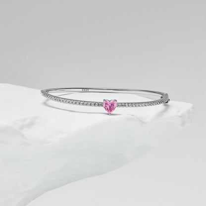 Pink Heart Bangle Bracelet