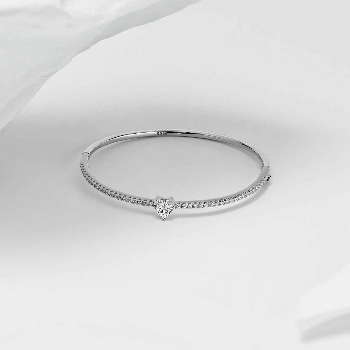 Heart Solitaire Bangle Bracelet