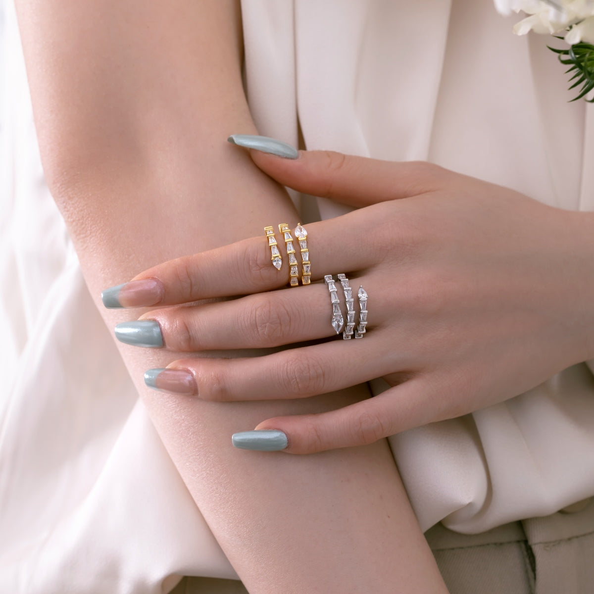 Silver Baguette-Cut Statement Ring