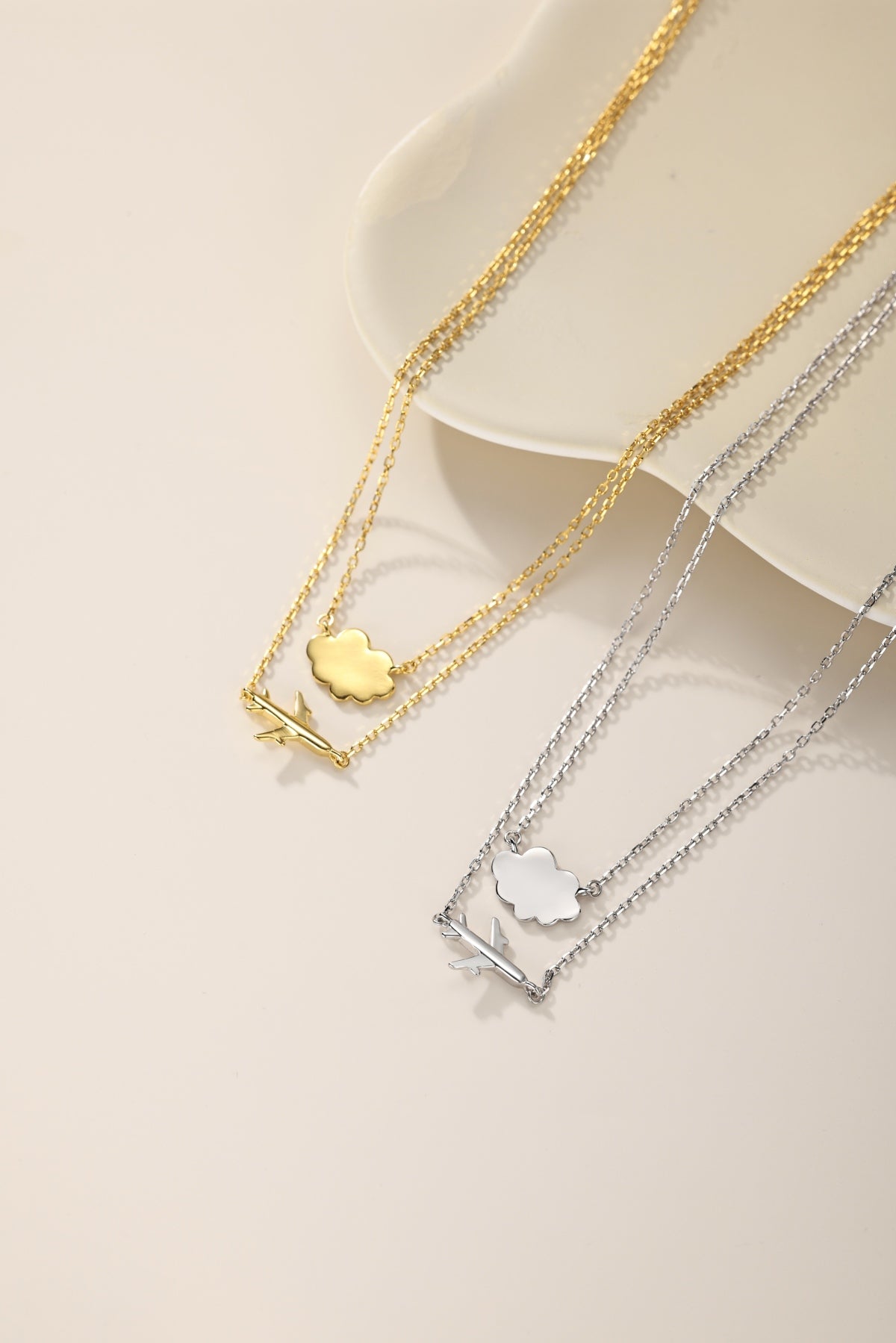 Silver Airplane & Cloud Necklace