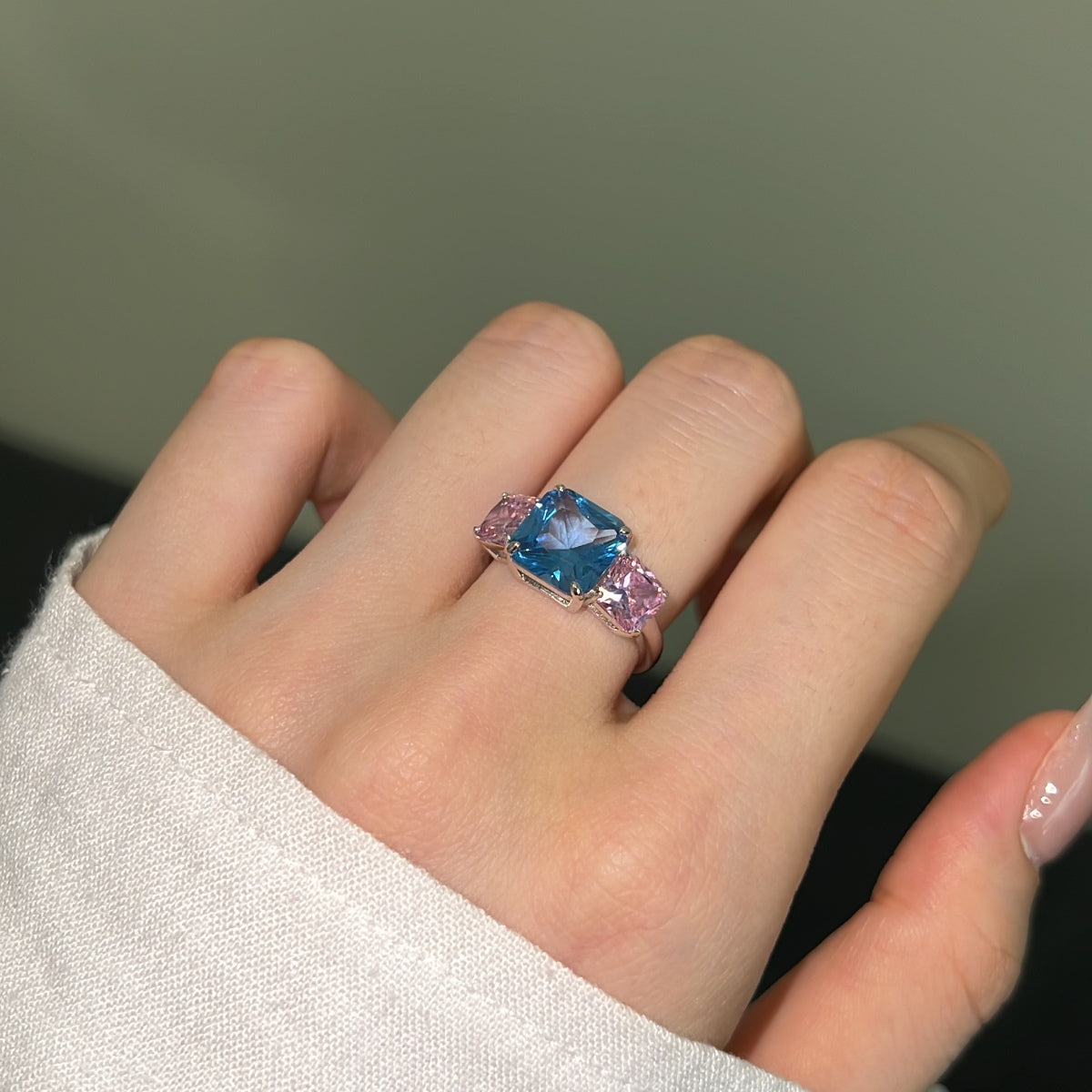 Tri-Color Radiant Gemstone Ring