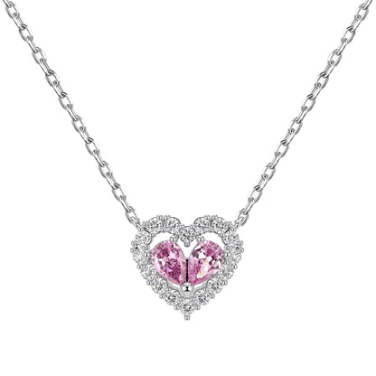 Pink Heart-Shaped Gemstone Pendant Jewelry Set