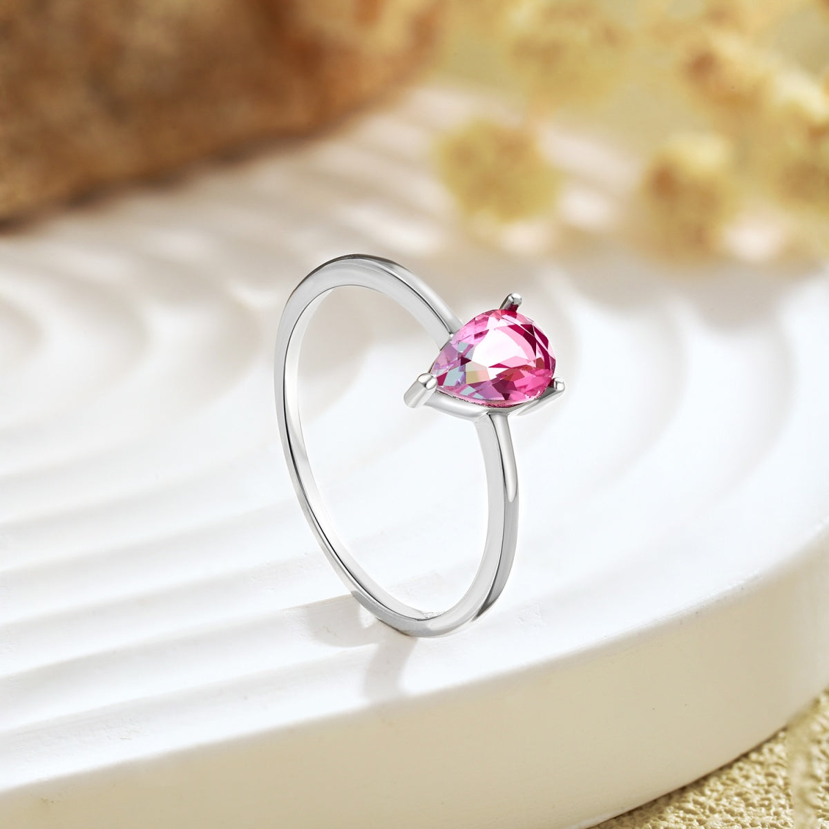 Pink Teardrop Gemstone Ring