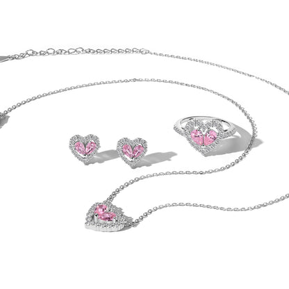 Pink Heart-Shaped Gemstone Pendant Jewelry Set