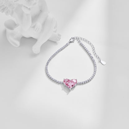 Romantic Pink Crystal Heart Bracelet