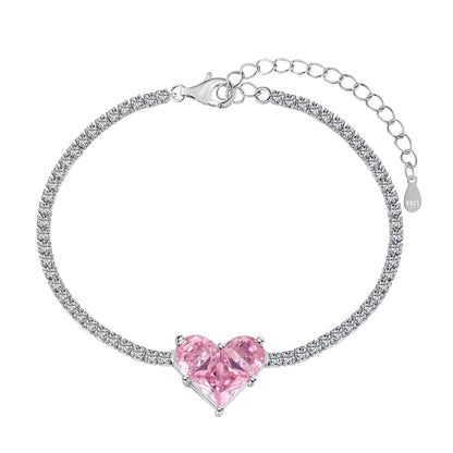 Romantic Pink Crystal Heart Bracelet