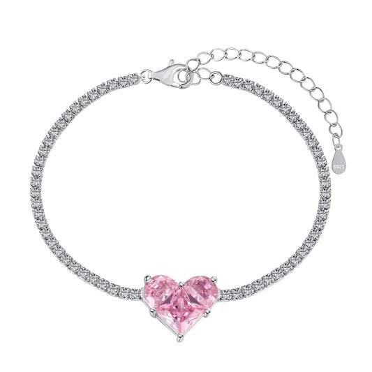 Romantic Pink Crystal Heart Bracelet