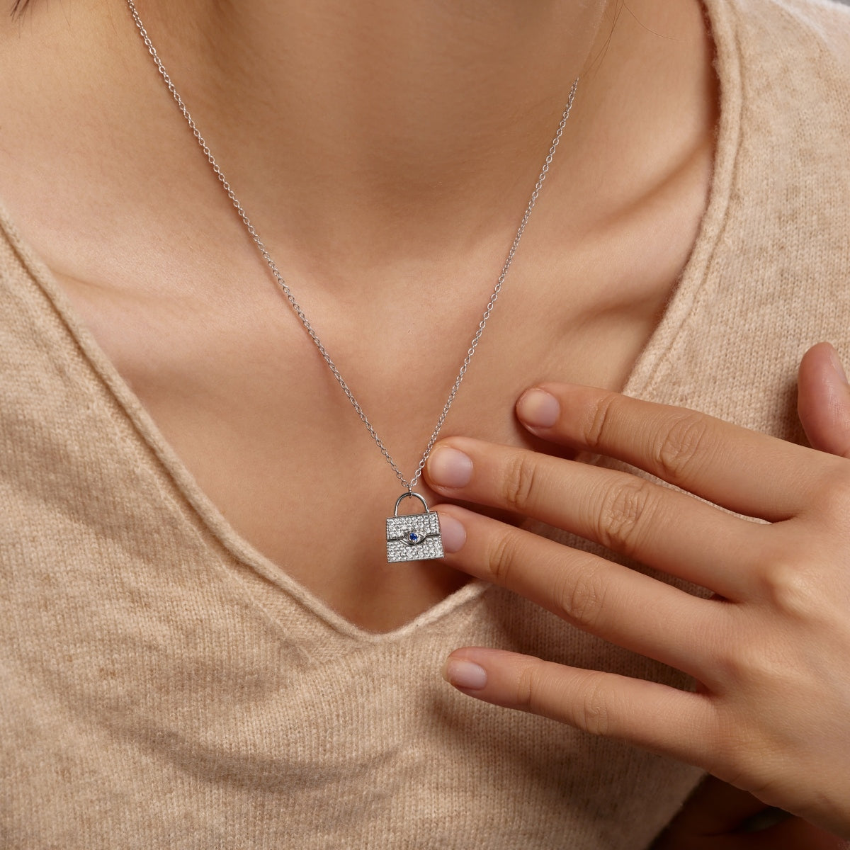 Silver Lock blue gemstone Necklace