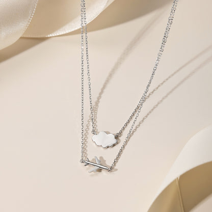 Silver Airplane & Cloud Necklace