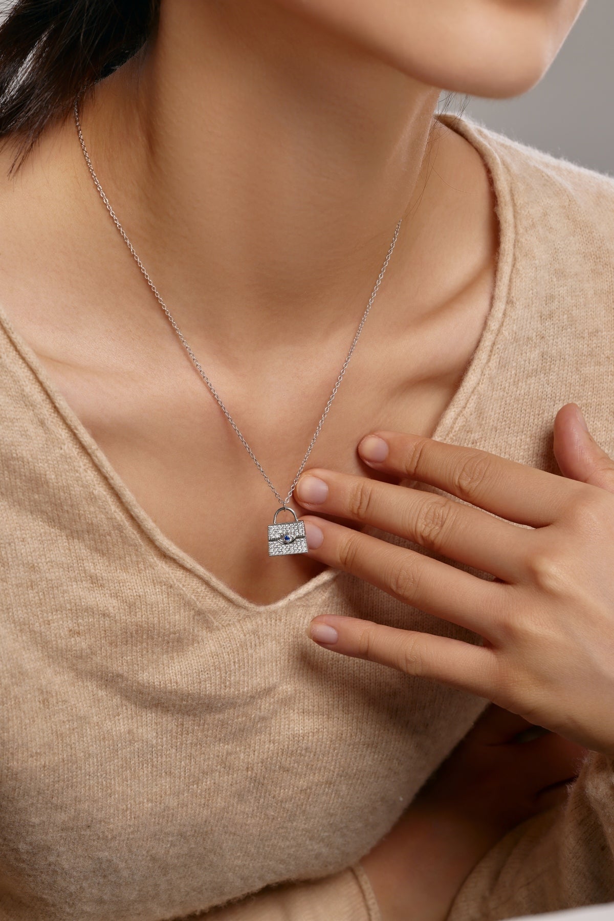 Silver Lock blue gemstone Necklace