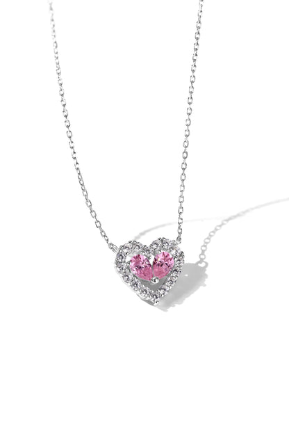 Pink Heart-Shaped Gemstone Pendant Jewelry Set