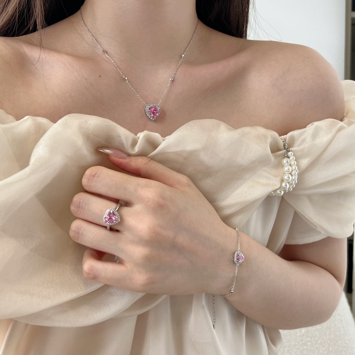 Heart-Shaped Pink Stone Ring