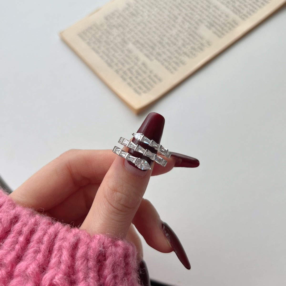 Silver Baguette-Cut Statement Ring