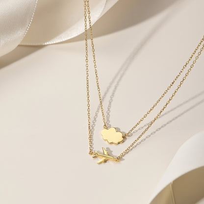 Gold Airplane & Cloud Necklace