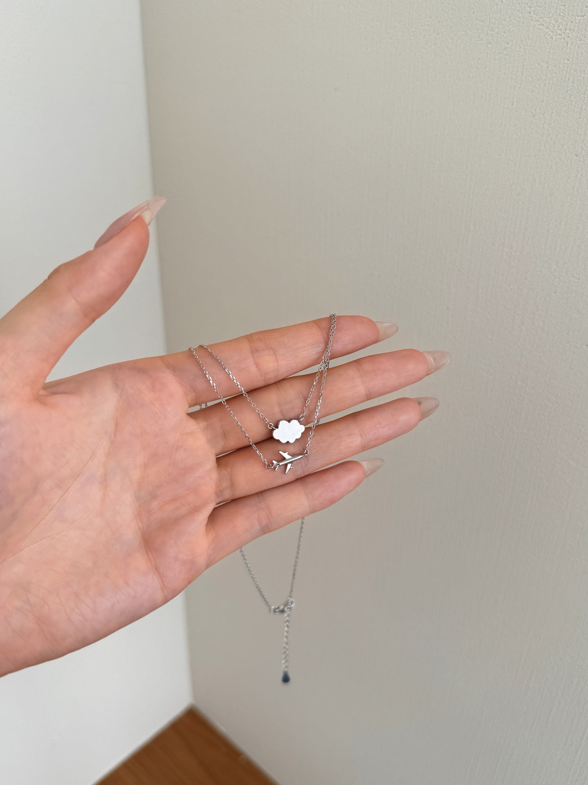 Silver Airplane & Cloud Necklace