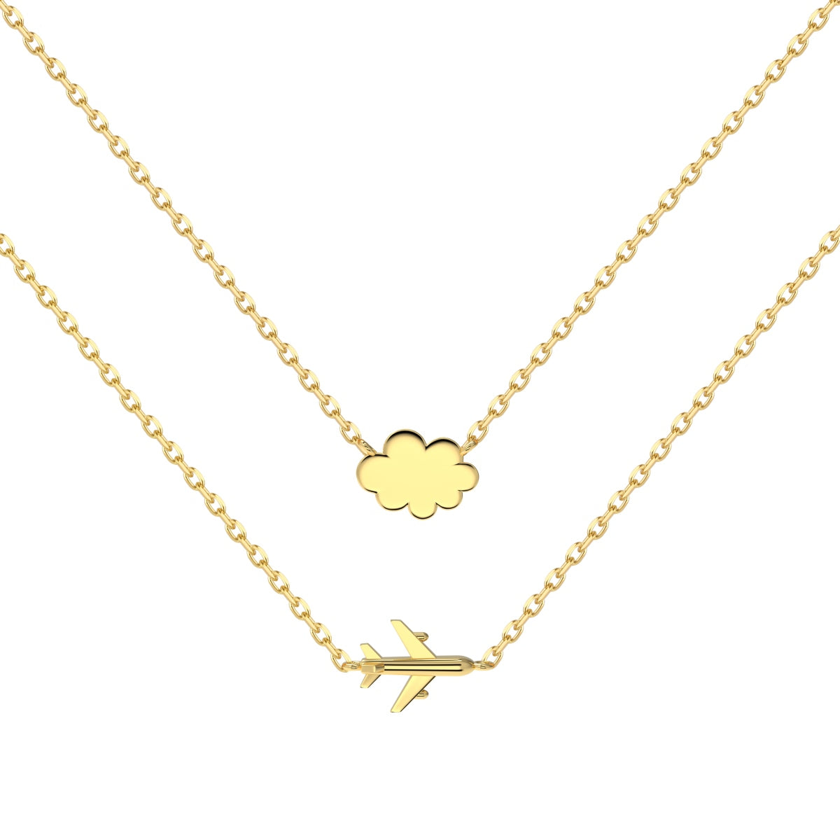 Gold Airplane & Cloud Necklace