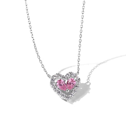 Pink Heart-Shaped Gemstone Pendant Jewelry Set