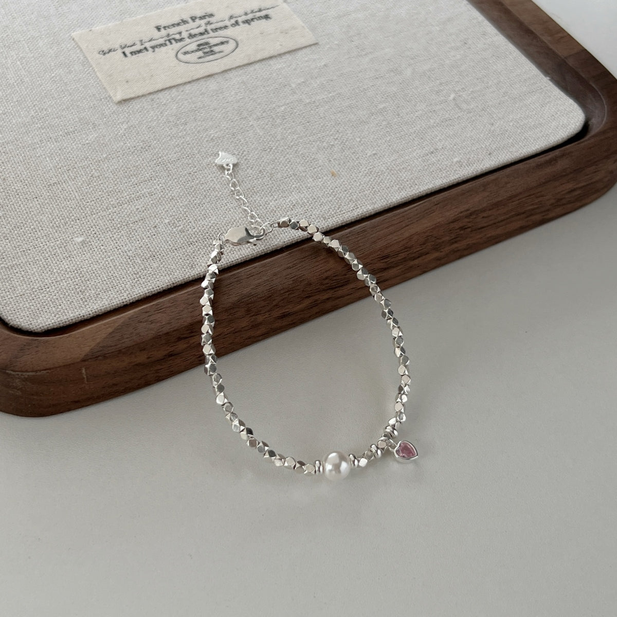 Pearl Heart Charm Bracelet