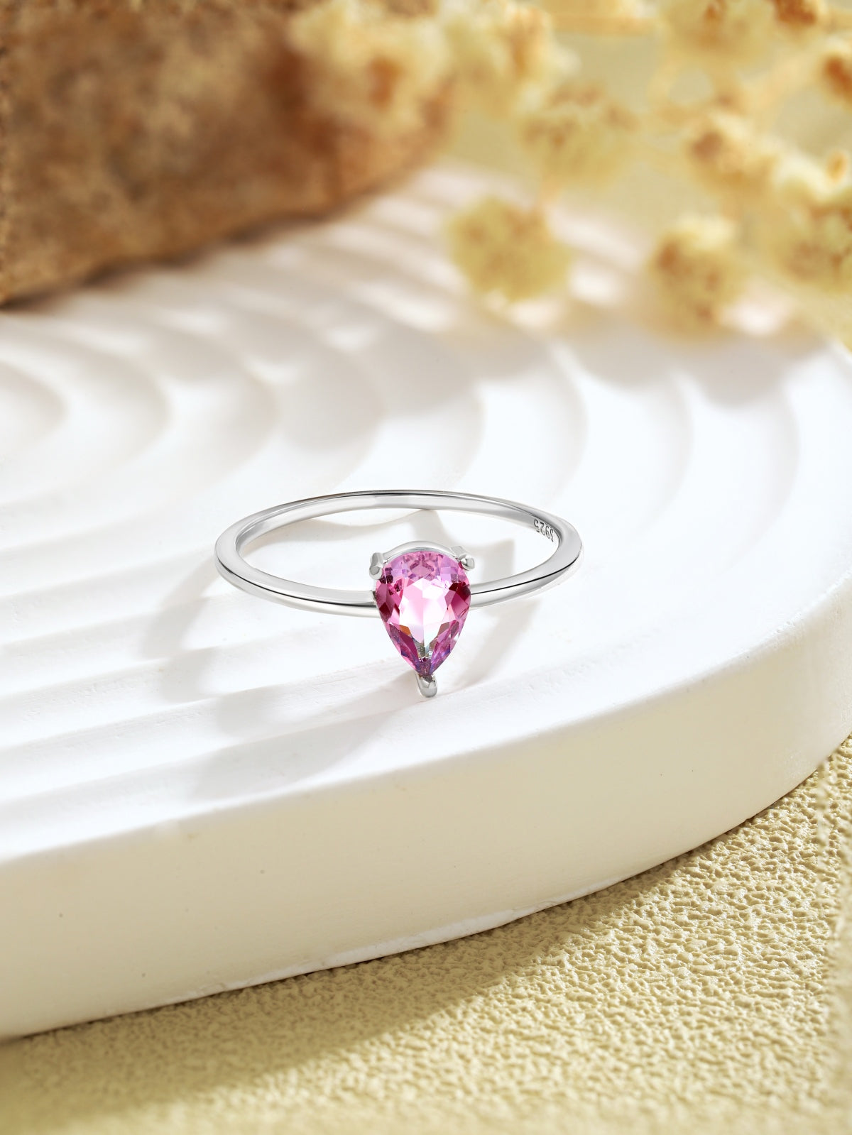 Pink Teardrop Gemstone Ring