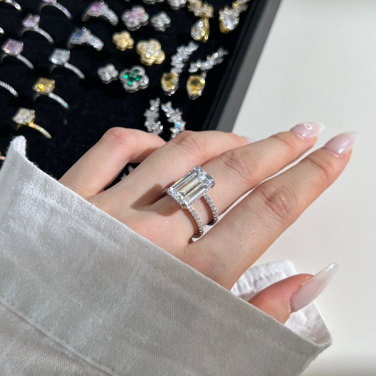 Emerald Cut Silver Statement Ring