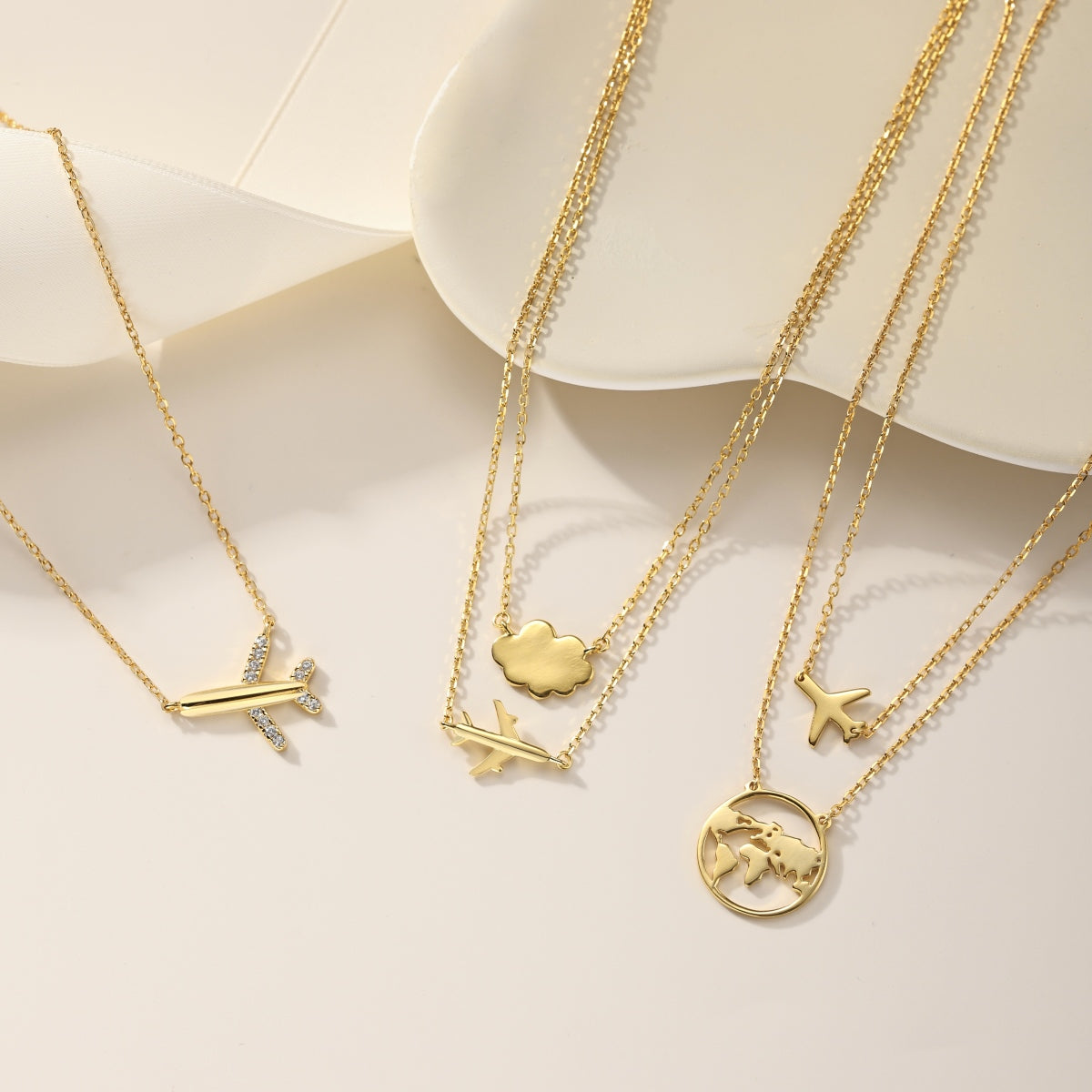 Gold Airplane & Cloud Necklace