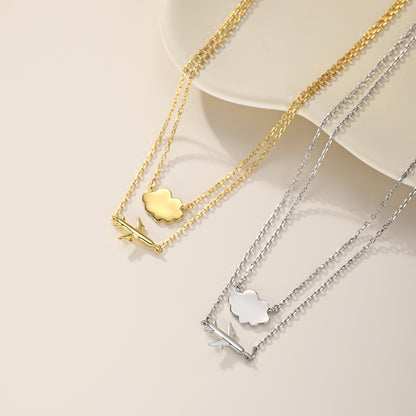 Silver Airplane & Cloud Necklace