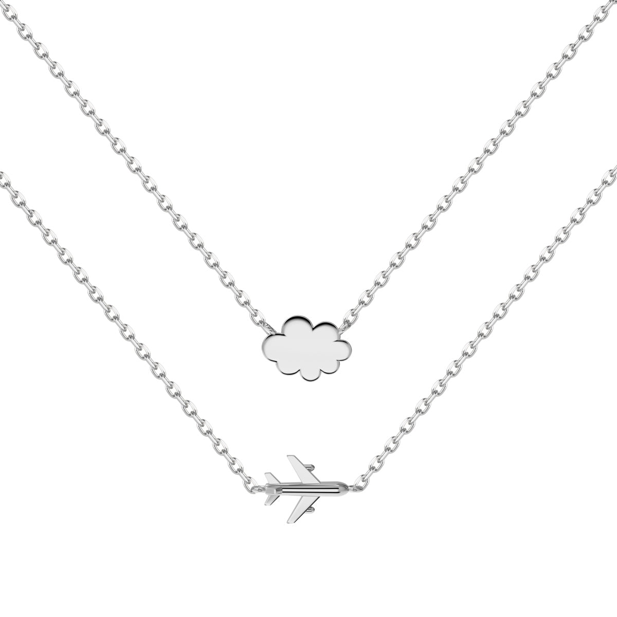 Silver Airplane & Cloud Necklace