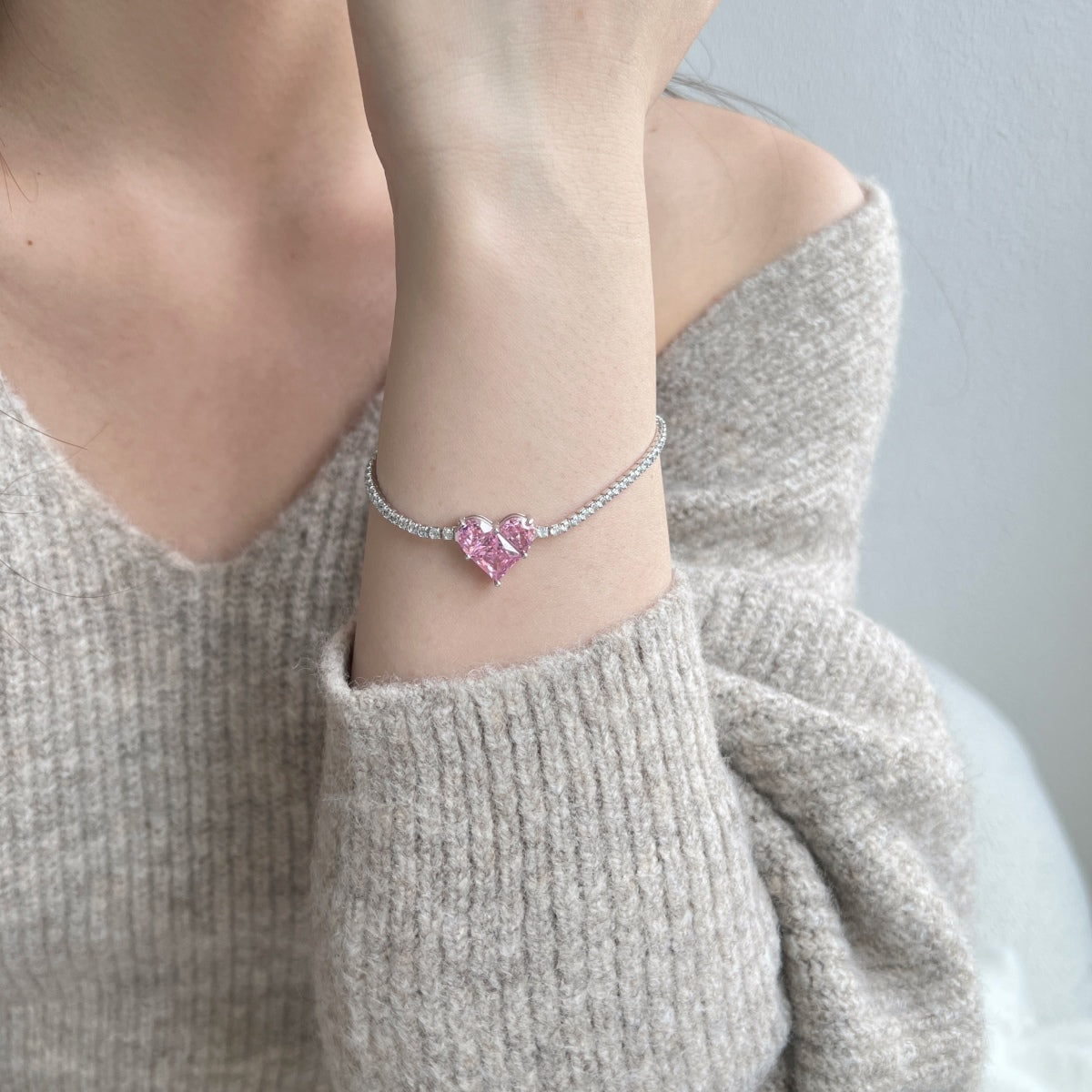 Romantic Pink Crystal Heart Bracelet