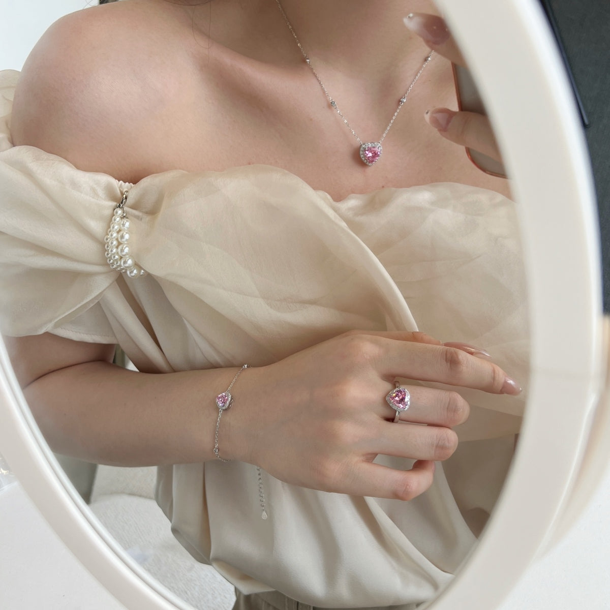 Heart-Shaped Pink Stone Ring